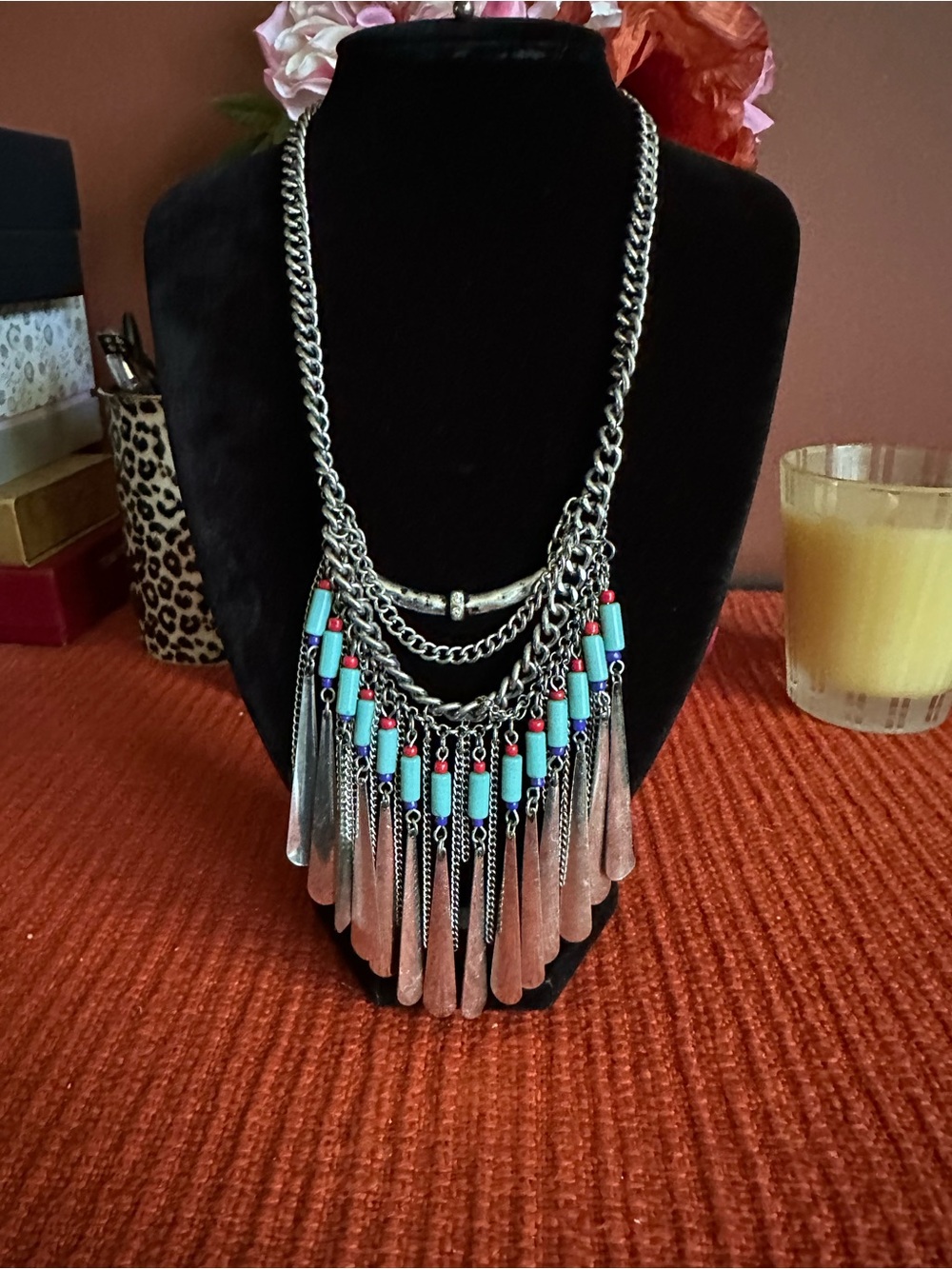Vintage Turquoise Accent Multi-Chain Statement Necklace - Women Jewelry